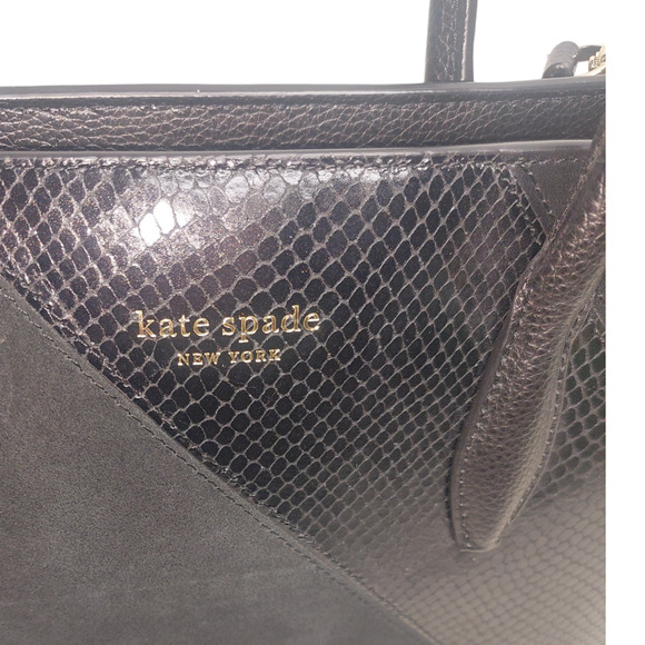 Kate Spade New York Eva Black Mixed Material Top Zip Satchel w/ Crossbody Strap - Picture 3 of 9